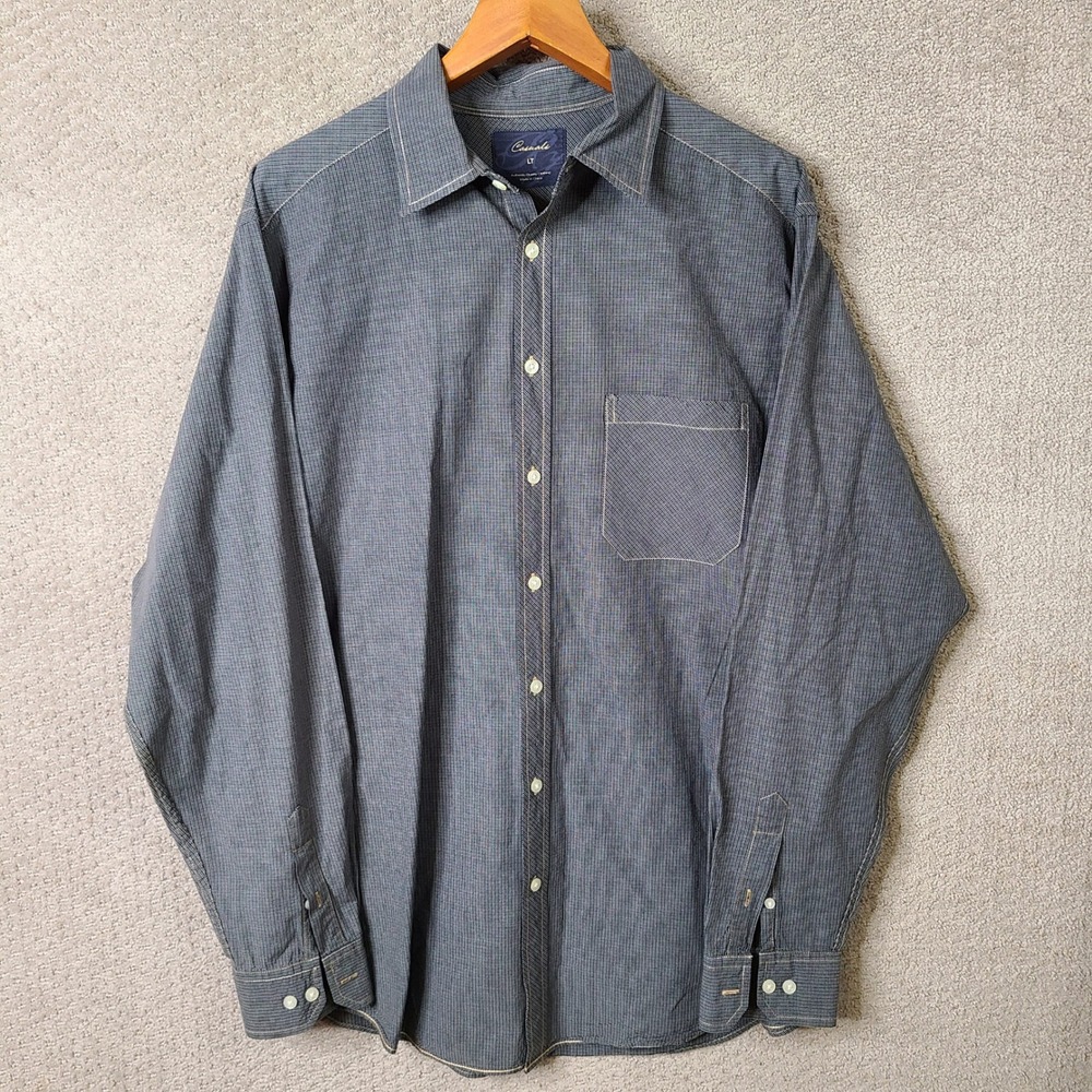 Casuals Shirt Mens LT Blue Pattern Button Down 100% Cotton Long Sleeve Casual